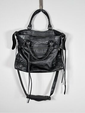 Balenciaga Classic Velo Black Leather Bag Aged Brass Moto Crossbody